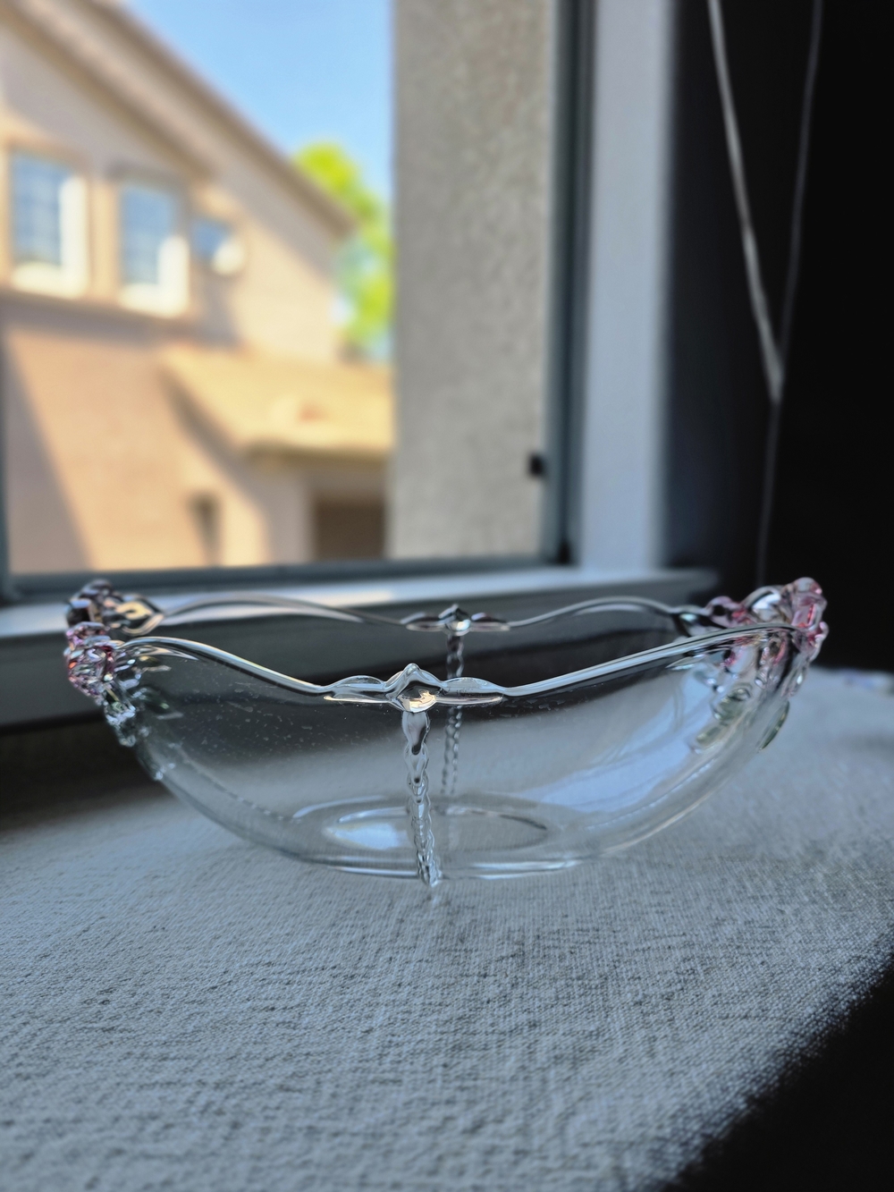 Vintage Home Beautiful Crystal "Sans Souci" Pink Rose Oval Serving Bowl - 11.5"
